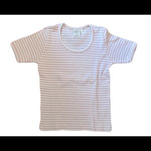 Vintage Ribbed T Shirt Pink and White Stripes
